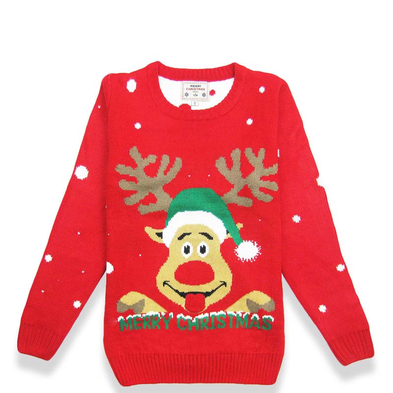 Red Christmas Sweater Pattern Round Neck